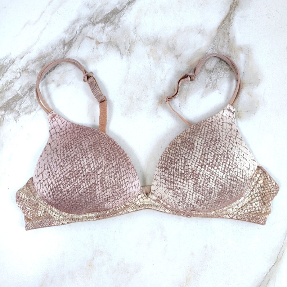 Rose Gold Ombre Snakeskin Print Wireless Lightly Lined Bra Bralette, 32C